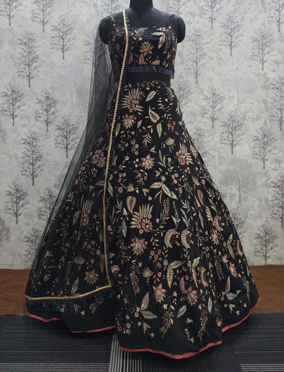 Midnight Bloom Black Embroidered Lehenga Set