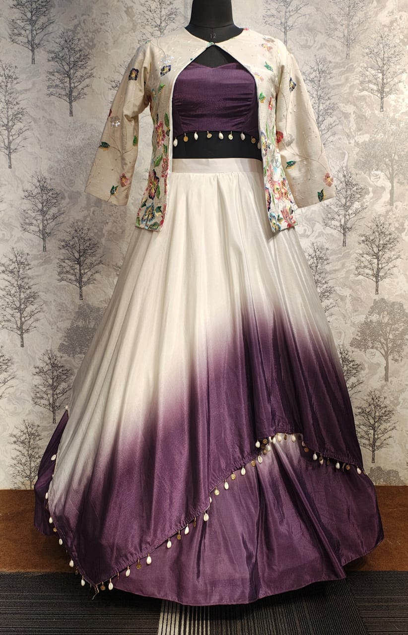 Ombre Elegant Indo-Western Dress – Purple &amp;amp; Ivory