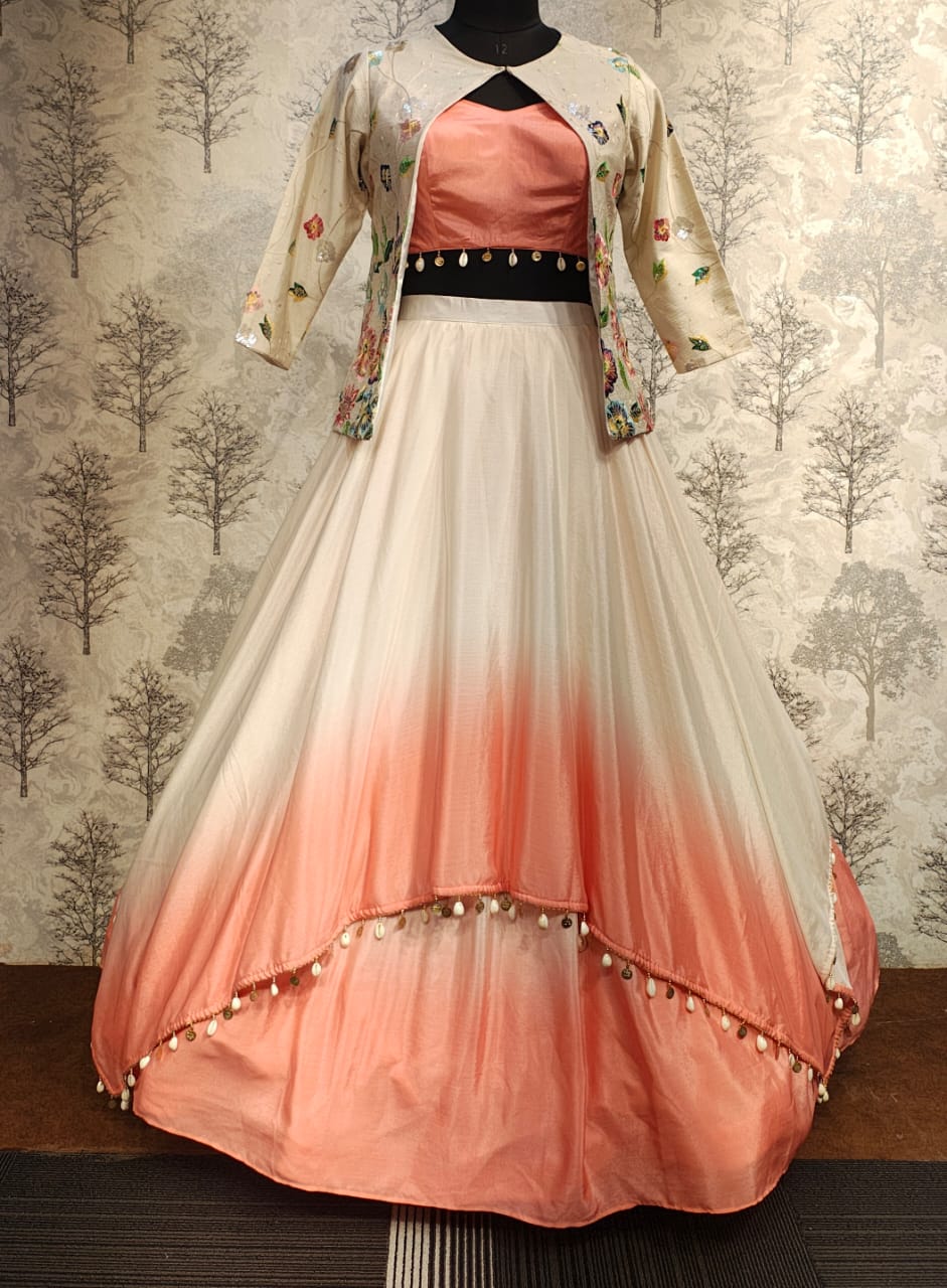 Ombre Elegant Indo-Western Dress – Orange &amp;amp; Ivory
