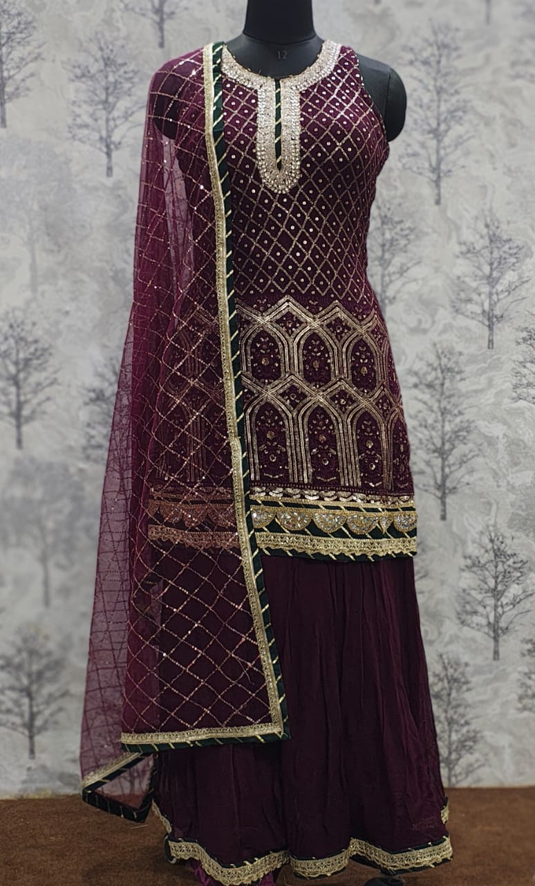 Red Georgette Sharara Suit with Heavy Dupatta – Vastram Couture