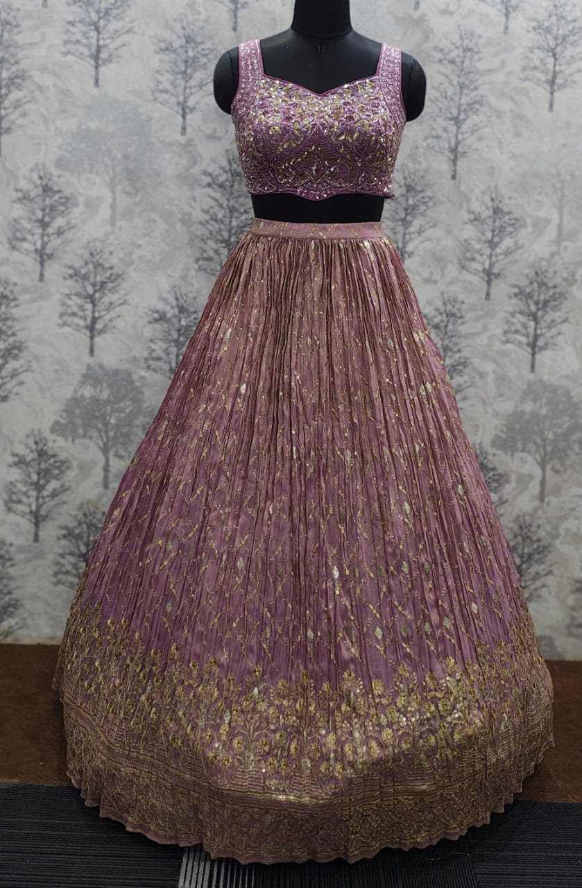 Onion Pink Georgette Embroidered Lehenga Set with Hand-Embroidered Blouse &amp;amp; Organza Dupatta