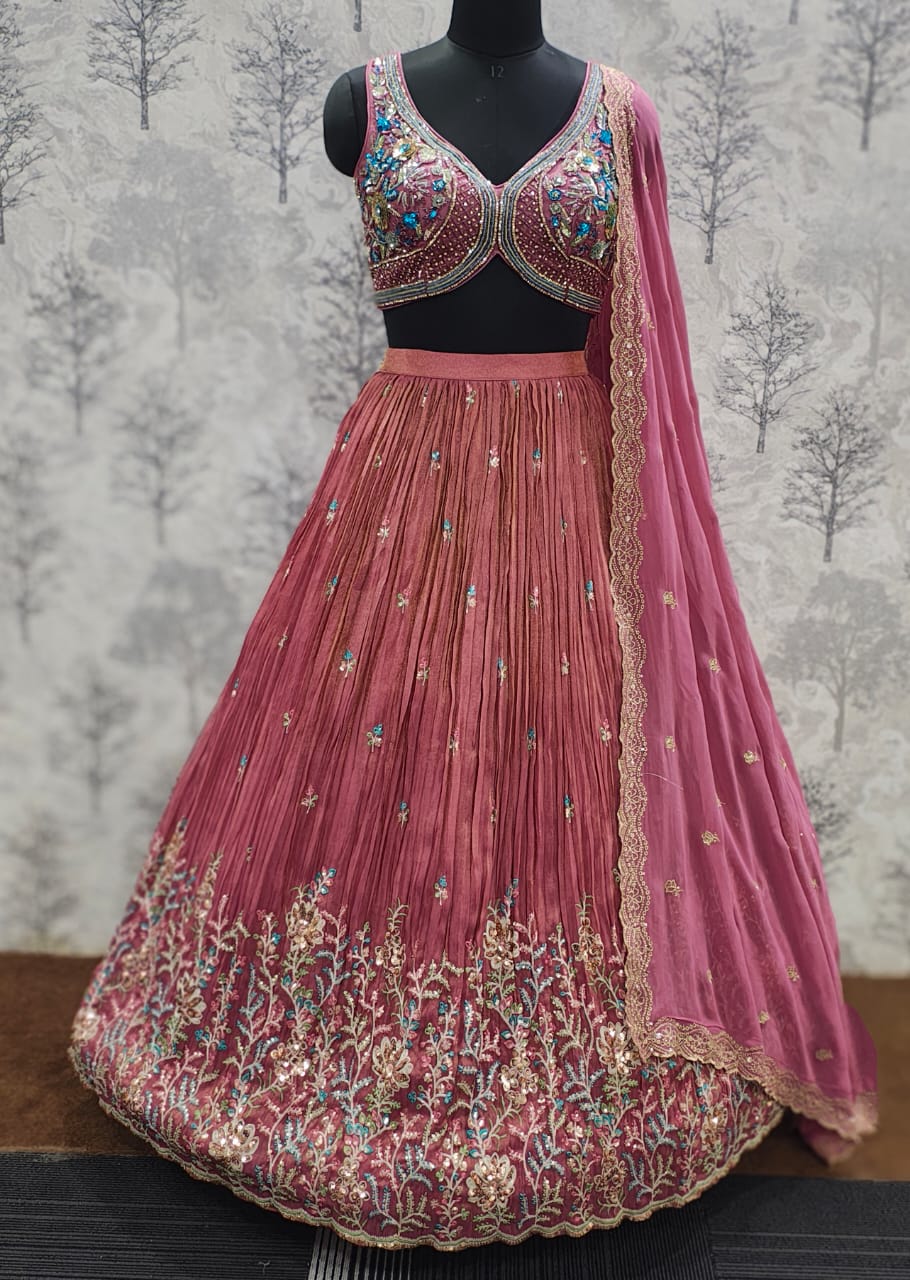 &amp;quot;Elegant Gajri Georgette Lehenga with Multi-Coloured Threadwork &amp;amp; Golden Sequences&amp;quot;